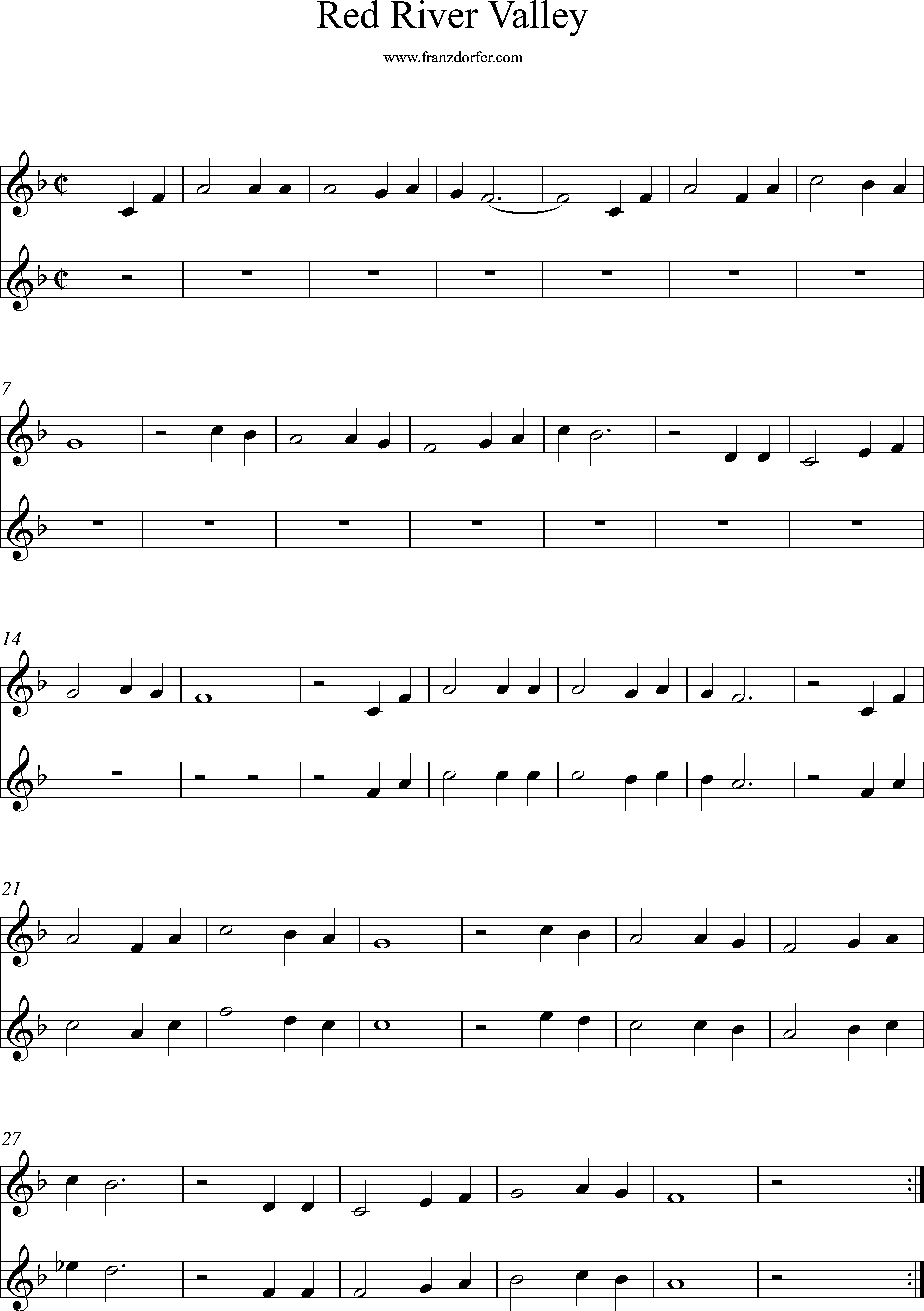 trompetennoten, F-Dur, Red River Valley